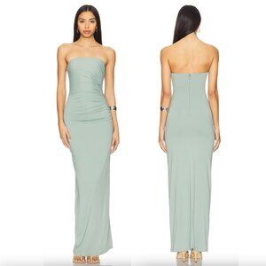 NEW Nakedvice x REVOLVE The Evelyn Dress Sage Green Blue Maxi Strapless Tube XL